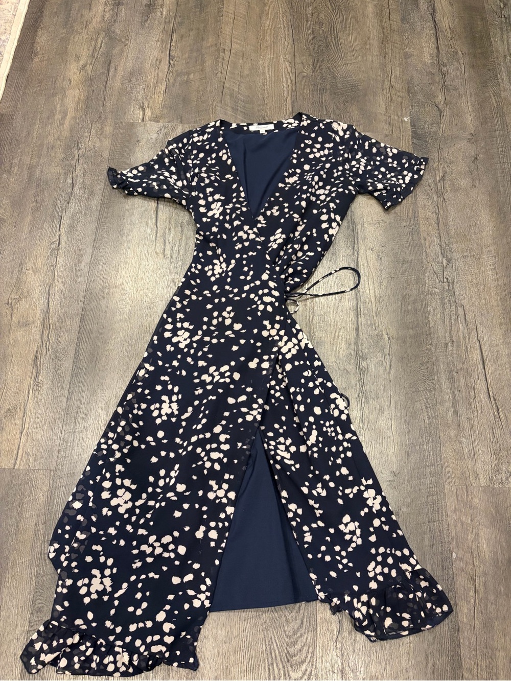 Madewell Women’s Navy Wrap Dress with Ruffle Hem